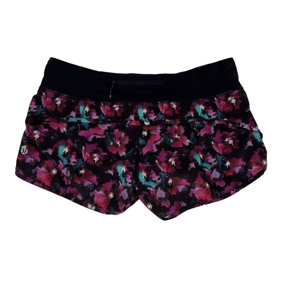 Lululemon Speed Short 8 Mini Midnight Bloom Black Deep Fuschia woman running - Picture 1 of 7